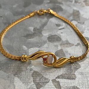 Gold Bracelet with Genuine Ruby & Opal